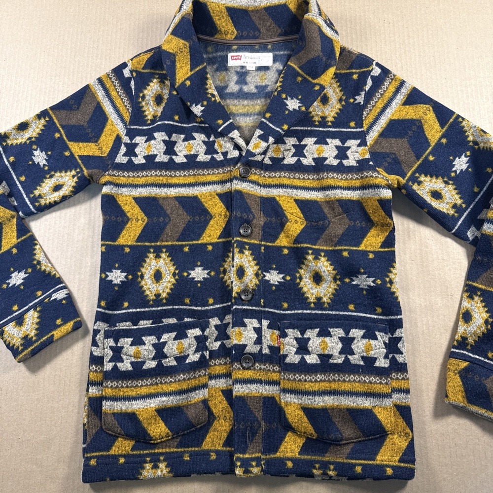 Levi's Mina Fleece Cardigan, Bold Geometric Aztec Print, Shawl Collar, SizeSmall